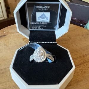 1 CTTW Pear Lab Grown Diamond 925 Sterling SilverRing COA -NWT-Size 7/ H-I / SI